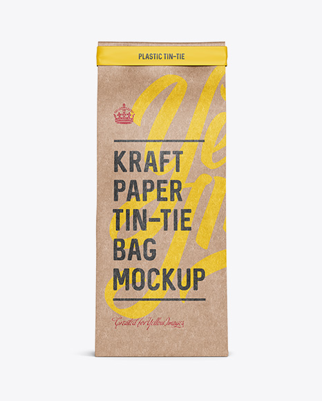Kraft Paper Bag w/ a Plastic Tin-Tie Mockup - Front View