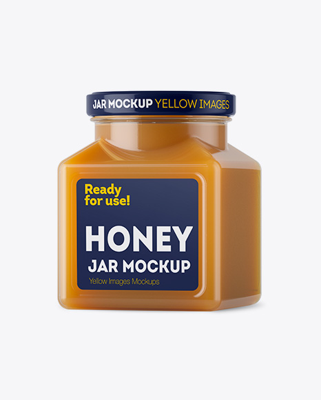Glass Raw Honey Jar Mockup - Halfside View