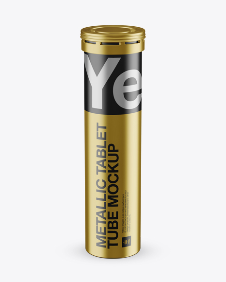 Metallic Effervescent Tablets Tube Mockup - Front View (High-Angle Shot)