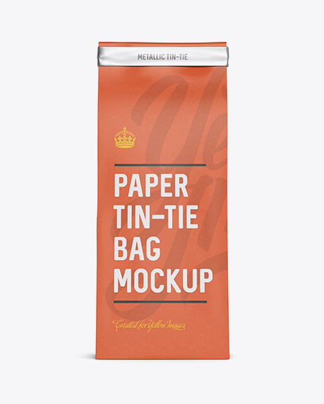 Paper Bag w/ a Metallic Paper Tin-Tie Mockup - Front View