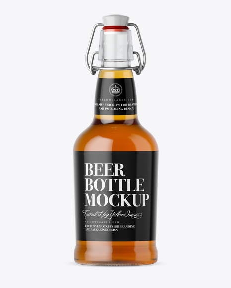 Clear Glass Beugle Bottle w/ Beer Mockup - Front View