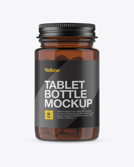 Amber Pill Bottle w/ Metal Cap Mockup - Front View
