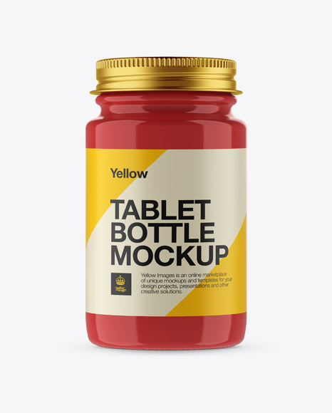 Glossy Pill Bottle With Metal Cap Mockup - Front View