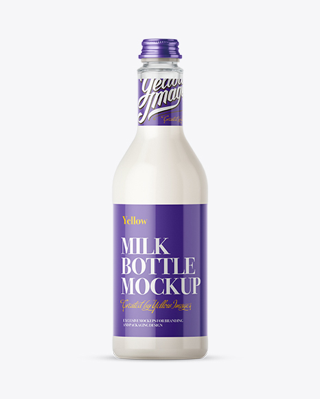 500ml Clear Glass Bottle w/ Milk Mockup