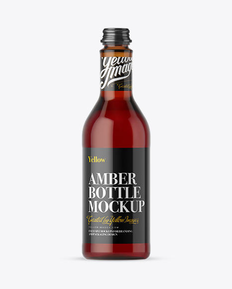 500ml Amber Glass Bottle w/ Red Beverage Mockup