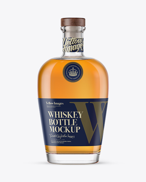 Flint Glass Whisky Bottle With Wooden Cork Mockup