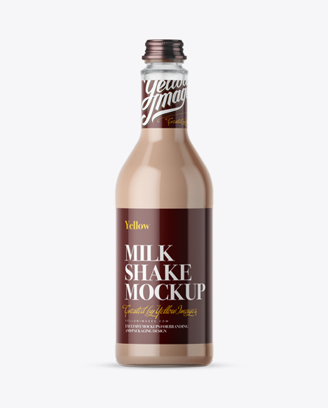 500ml Clear Glass Bottle w/ Milk Shake Mockup