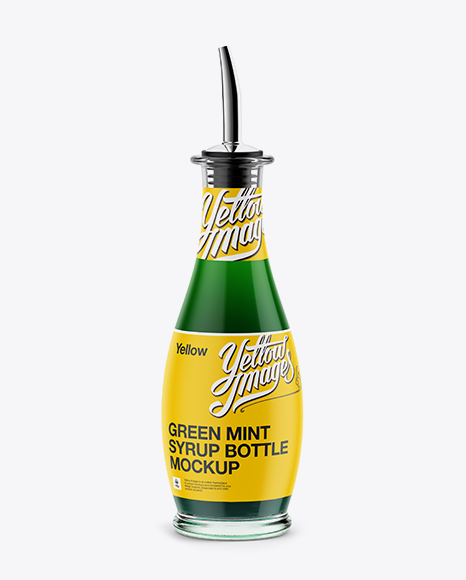 Green Mint Syrup Glass Bottle Mockup