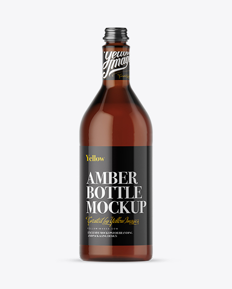 1L Amber Glass Beverage Bottle Mockup
