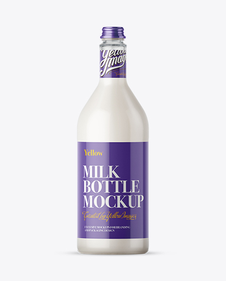 1L Clear Glass Bottle w/ Milk Mockup