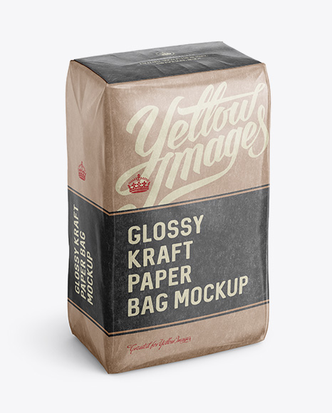 Glossy Kraft Paper Bag Mockup - Halfside View (High-Angle Shot)