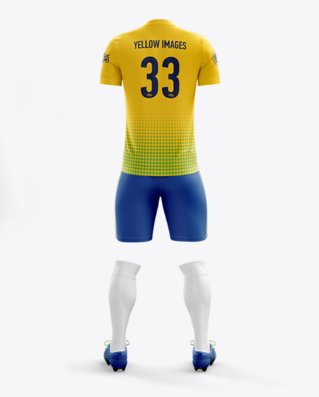 Men’s Full Soccer Kit with V-Neck Shirt Mockup (Back View)