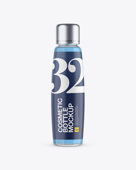 Clear Cosmetic Bottle W/ Blue Liquid Mockup