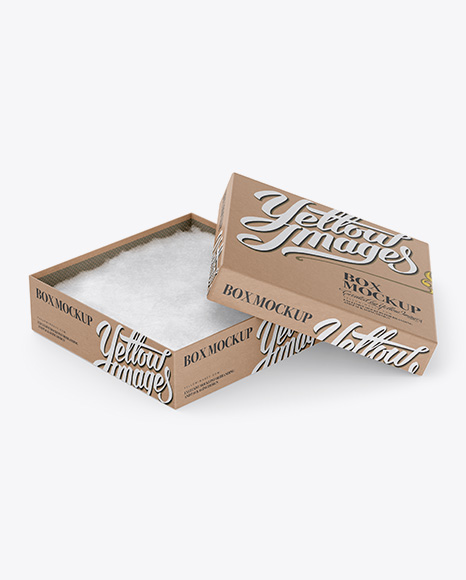 Kraft Paper Jewelry Box With Cotton Fill Mockup - Halfside View (High-Angle Shot)