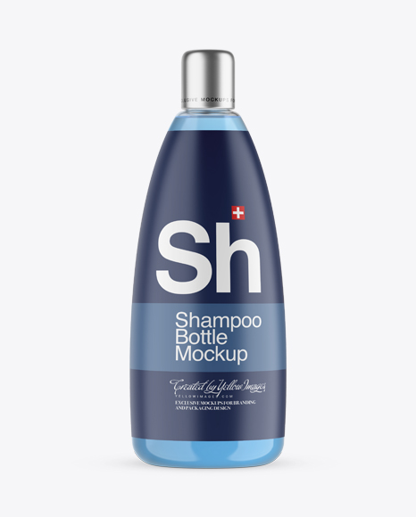 Clear Plastic Bottle W/ Blue Shampoo Mockup