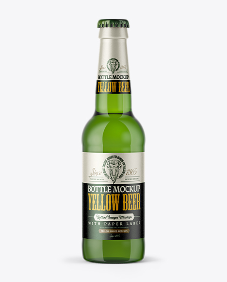 Green Glass Bottle with Lager Beer Mockup