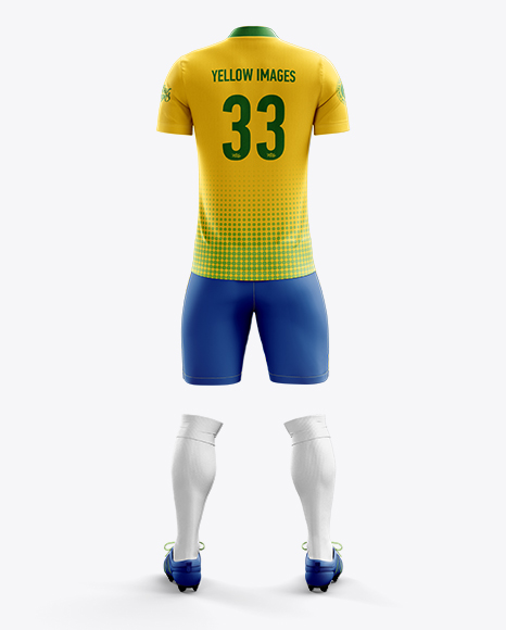 Men’s Full Soccer Kit with Mandarin Collar Shirt Mockup (Back View)