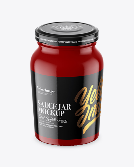 Glossy Sauce Jar Mockup - High-Angle Shot