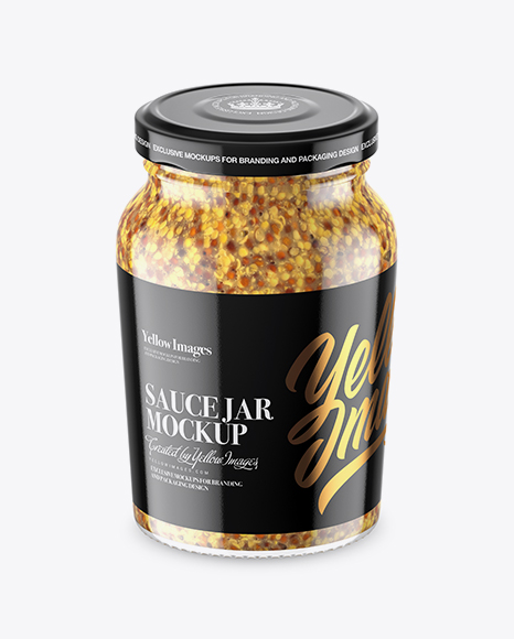 Clear Glass Jar with Wholegrain Mustard Mockup (High-Angle Shot)