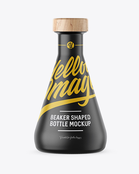 Beaker Shaped Ceramic Bottle with Wooden Cap Mockup