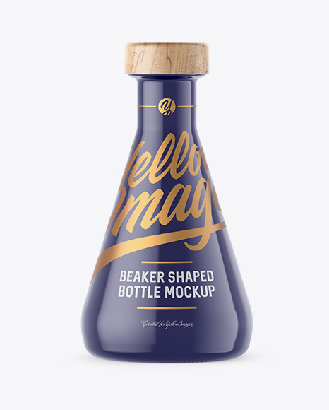 Beaker Shaped Glossy Ceramic Bottle with Wooden Cap Mockup