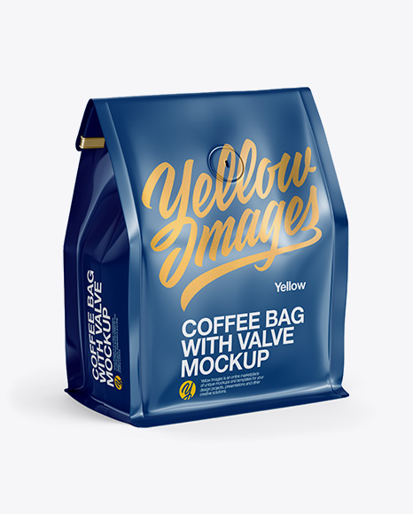 Glossy Coffee Bag With Valve Mockup - Half Side View