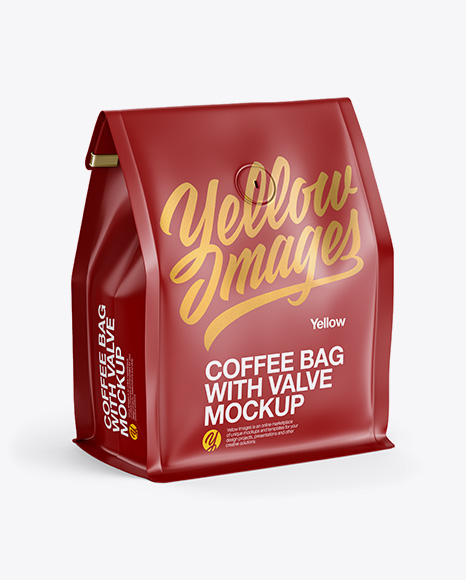 Matte Coffee Bag With Valve Mockup - Halfside View