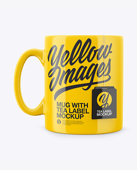 Glossy Mug With Tea Label Mockup - Front View