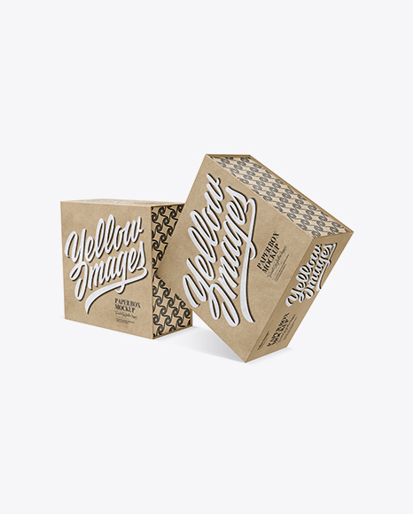 Two Kraft Paper Boxes Mockup - Half Side View