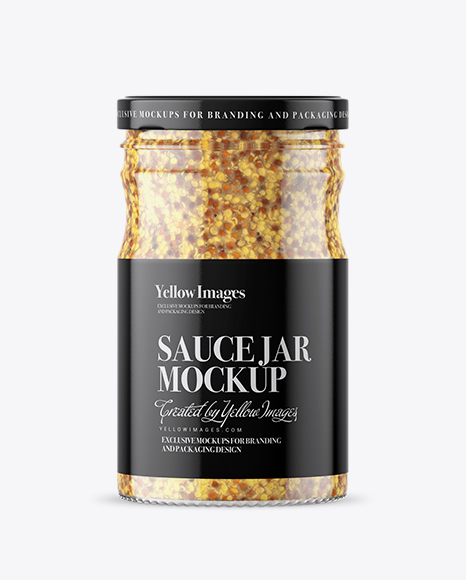 Clear Glass Jar with Wholegrain Mustard Mockup - Front View