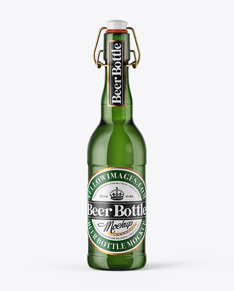 500ml Green Glass Beer Bottle With Swing Top Mockup