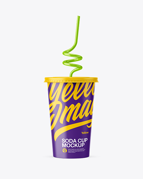 Glossy Soda Cup With Straw Mockup