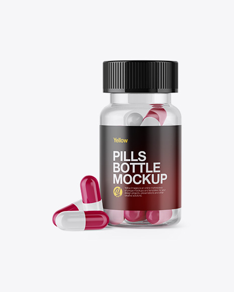 Clear Bottle with Pills Mockup