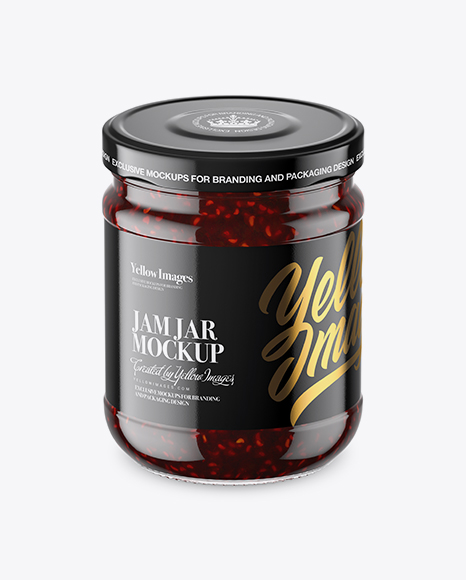 Clear Glass Jar with Raspberry Jam Mockup (High-Angle Shot)