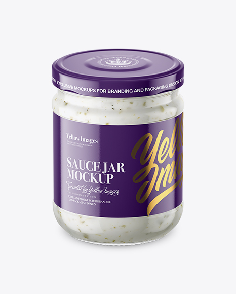 Clear Glass Jar with Garlic Sauce Mockup (High-Angle Shot)