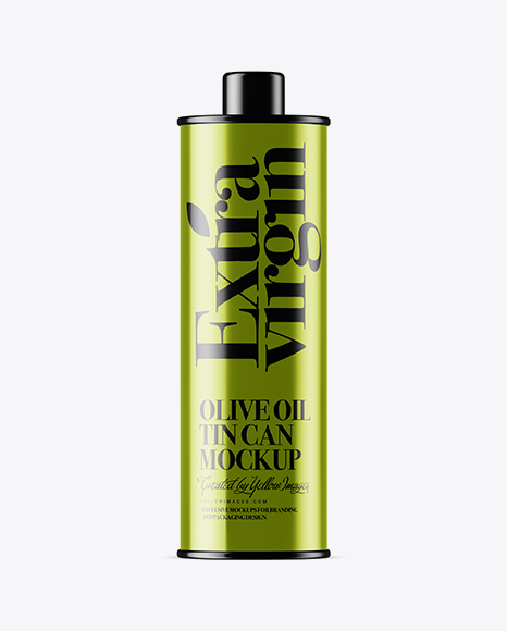 Metallic Olive Oil Tin Can w/ Cap Mockup