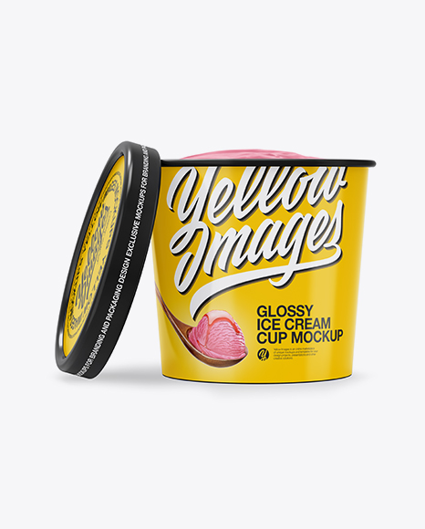 Opened Glossy Ice Cream Cup With Cap Mockup