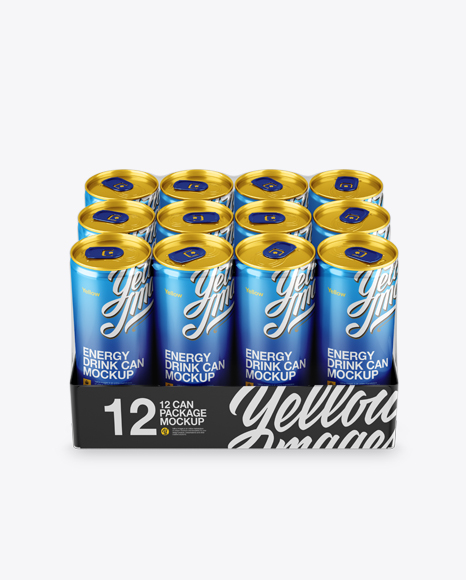 Transparent Pack with 12 Aluminium Cans Mockup (High-Angle Shot)