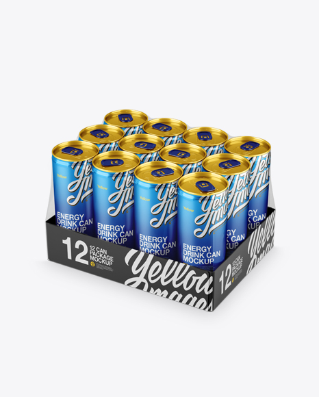 Transparent Pack with 12 Aluminium Cans Mockup - Half Side View (High-Angle Shot)