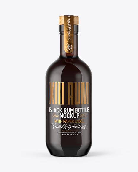 Amber Glass Black Rum Bottle Mockup