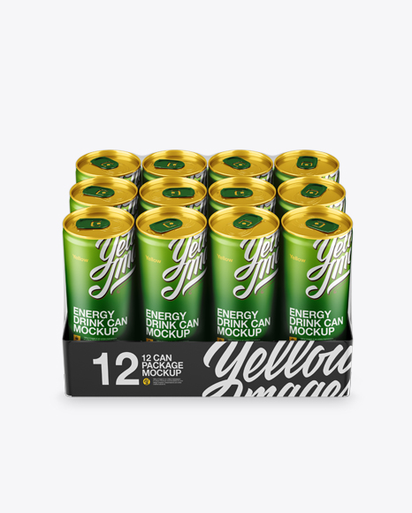 Transparent Pack with 12 Aluminium Cans Mockup - Front View (High-Angle Shot)