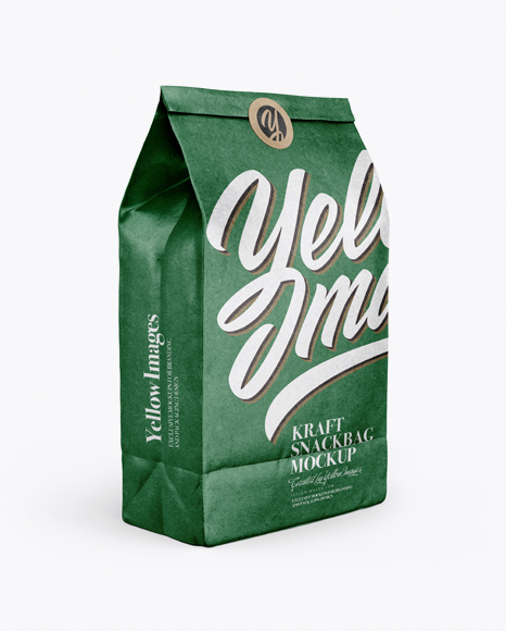 Glossy Kraft Paper Bag With Label Mockup - Half Side View