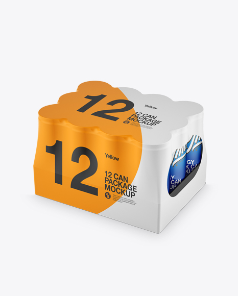 12 Can Matte Pack Mockup - Half Side View