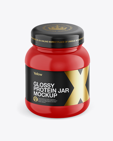Glossy Plastic Protein Jar Mockup - Front View (High-Angle Shot)