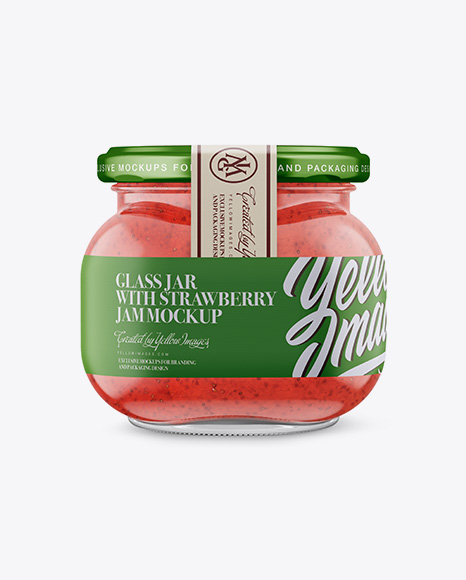 Glass Jar with Strawberry Marmalade Mockup - Front View
