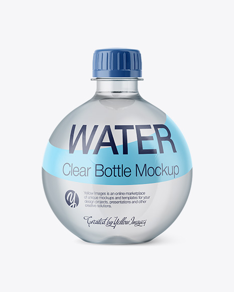 13.5Oz Clear PET Bottle with Water Mockup