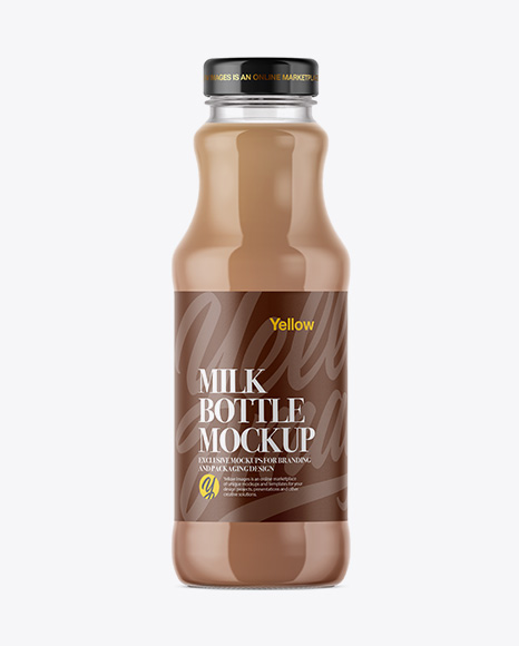 Clear Glass Bottle With Chocolate Milk Mockup