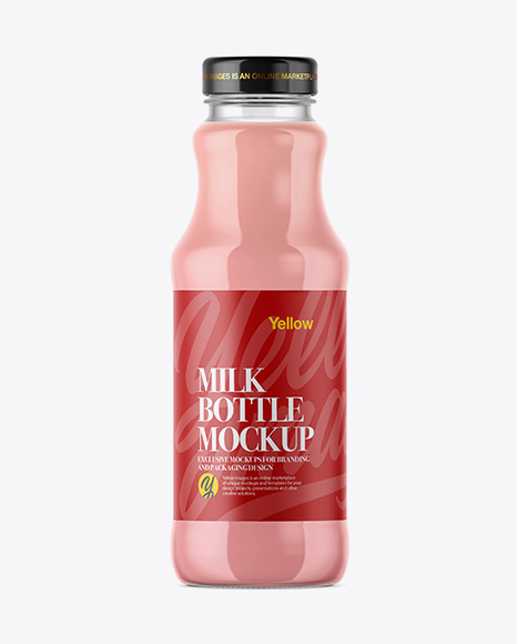 Clear Glass Bottle With Strawberry Milk Mockup