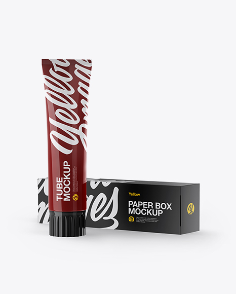 Glossy Toothpaste Tube & Paper Box Mockup