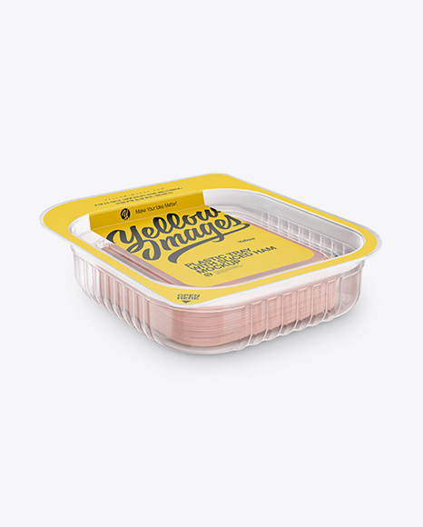Plastic Tray with Sliced Ham Mockup - Half Side View